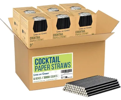 Produktbild von Papier Cocktailstrohhalme Rührstäbchen Kompostierbar Schwarz 14,6 cm 3000 Stück