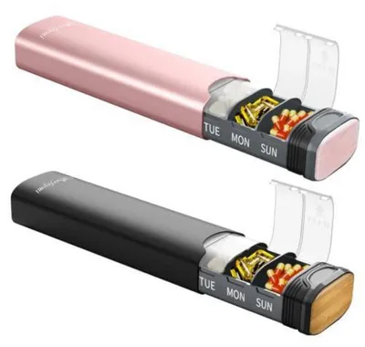 Productafbeelding van Tablettenhouder voor 7 dagen, metalen medicijnbox, roze en zwart, 16,5 x 5 x 3,3 cm
