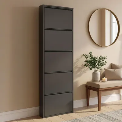 Immagine prodotto di Dmora Scarpiera Afrend 15x50x172h cm Nero, 10 Paia 5 Ante