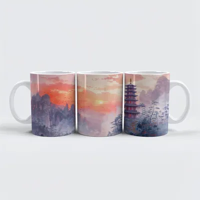 Produktbild von raxxa Premium-Tasse "Chinese Watercolor Temple at Evening Glow"