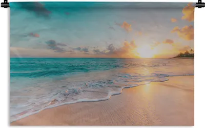 Produktbild von MuchoWow® Wandteppich Wandbehang Sonnenuntergang - Strand - Meer - Sommer - Blau 120x80 cm Tapisserie Dekoration Wandtuch - Wanddekorationen - Wandtücher