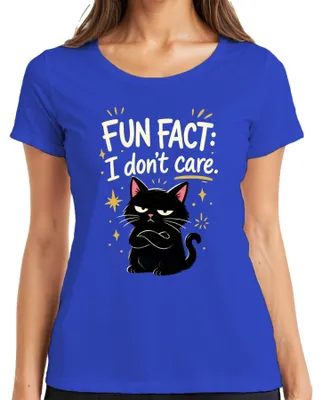 Produktbild von Fun Fact I don't care Schwarze Katze Grumpy Statement Kätzchen Damen T-Shirt, Blau, M