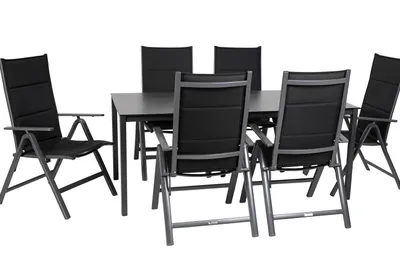 Produktbild von greemotion Gartenmöbel Set 7-teilig Grenada Garten-Essgruppe Schwarz Aluminium wetterfest