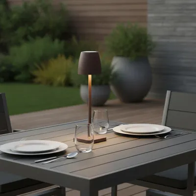 Zdjęcie produktu dla Nova Luce COLT lampa stołowa LED rdzawobrązowa 2W IP54 biała ciepła 8x8,2x30cm 9223412, Obraz wygenerowany przez AI
