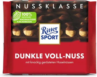 Image de Ritter Sport Dunkle Voll Nuss avec des noisettes entières croquantes 100g