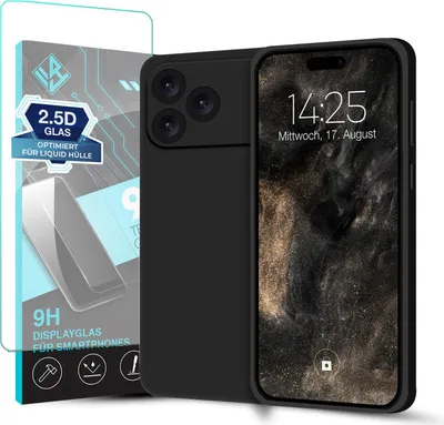 Produktbild von Hülle für Apple iPhone 17 Pro mit 9H Displayglas Displayschutz Plus Case Cover Bumper Silikon Softgrip Schutzhülle Farbe: Schwarz