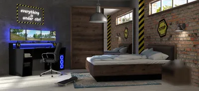 Produktbild von Jugendzimmer Gaming Zimmer Tezaur "Jacky" von Forte 3 teilig mit großem Gaming Tisch, Bett, Schwebetürenschrank - Jugendzimmer Kinderzimmer Möbel Teenagerzimmer