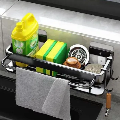 Produktbild von Aluminium Wandhaken Organizer für Küche und Bad mit Handtuchhalter