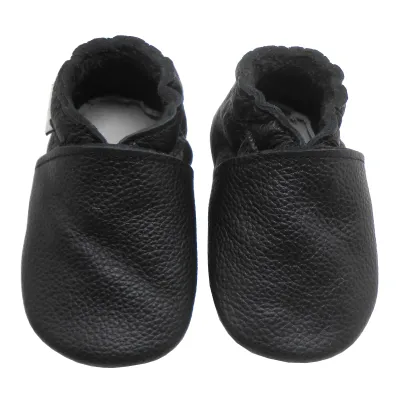 Produktbild von BEMESU® Baby Krabbelschuhe aus Echtleder, weiche Lauflernschuhe für Mädchen & Jungen, rutschfeste Ledersohle, Schwarz, Größe M (6–12 Monate)
