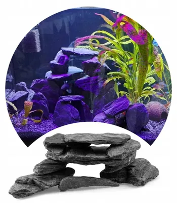 Produktbild von Aquarium Steine Schiefer schwarz, 5 kg Set, natürliche Deko-Steine für Aquascaping, Bodengrund und Höhlen für Zierfische