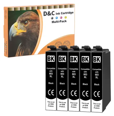 Produktbild von D&C 5X Schwarz Druckerpatronen Kompatibel für Epson 603 XL für Epson Expression Home XP-2100 XP-2105 XP-3100 XP-3105 XP-4100 XP-4105 XP-4155 Workforce WF-2810DWF WF-2830DWF WF-2835DWF WF-2850DWF