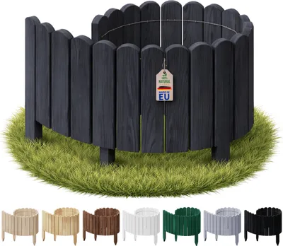 Produktbild von Floranica Rasenkante Beeteinfassung 10 x 100 cm Anthrazit Flexibler Beetumrandung Steckzaun aus Holz für Rasen Hochbeete