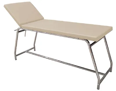 Untersuchungsliege, verchromt, 120 kg, Matratze beige, 182x62x79 cm
