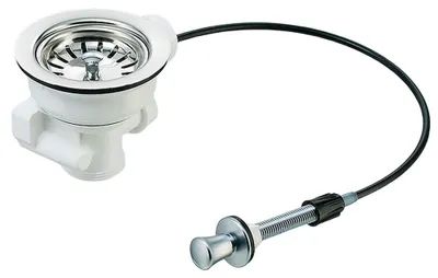Produktbild von Universal Siebkorb-Ventil Durchmesser 114 mm (3 1/2 Zoll ) mit Zugbetätigung - Ablauf nach unten mit 2 Überlauf-Anschlüssen 1 Zoll