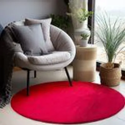 Produktbild von Moderner flauschiger Kurzflor Teppich einfarbig, rutschfest, waschbar & soft - perfekter Komfort für Zuhause, Größe: 160 cm Rund, Farbe: Rot