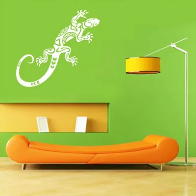 Produktbild von Wandtattoo - Wandaufkleber - Wandtattoo "Gekko Tribal" - 80cm x 33cm Weiß - Dekoration Küche Wohnzimmer Wand