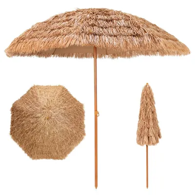 Produktbild von Sonnenschirm Hawaii 205 cm Strandschirm aus PP-Stroh mit 8 Metallrippen und Sonnenschutz