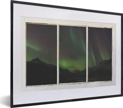 Produktbild von MuchoWow® MuchoWow® Gerahmtes Poster Ausblick - Aurora - Wasser 40x30 cm - Poster mit zchwarzem Bilderrahmen - Bilderrahmen - Poster im Rahmen
