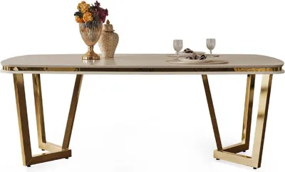 Produktbild von Casa Padrino Luxus Esstisch Weiß / Gold 207 x 104 x H. 78 cm - Rechteckiger Küchentisch - Luxus Esszimmer Möbel