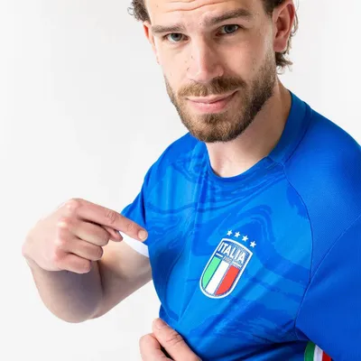 Image de Maillot de football Italie Homme - Tailles S à XXL - FIGC - Merchandising Officiel - Bleu - Polyester