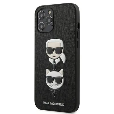 Produktbild von Karl Lagerfeld case cover iPhone 12 Mini 5,4" KLHCP12SSAKICKCBK hard case Saffiano Iconic Karl&Choupette Head