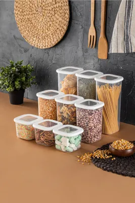 Produktbild von Hermia Concept, BNMPOLYWS09-51217, Vorratsdosen, Aufbewahrungsboxen-Set (9-teilig), Weiß, Plastik, 10 x 10 x 9,5 cm