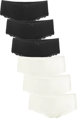 Produktbild von Fabio Farini - 6 Stück Frauen Unterwäsche - Damen Slips aus Baumwolle im Bikini-Style mit dezenter Spitze