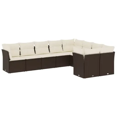 Image de vidaXL Ensemble de salon de jardin 9 pièces avec coussins Marron Poly Rattan