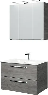 Produktbild von Badmöbel-Set Pelipal Kumba BxHxT 77 x 200 x 50 cm Frontfarbe graphit struktur quer mit Glas-Waschtisch weiß 99.77032619