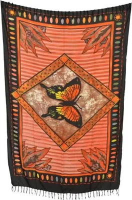 Produktbild von Sarong Schmetterling, Butterfly, Stampbatik, Pareo, Hüfttuch, Wickelrock, Strandtuch 160 x 115 cm