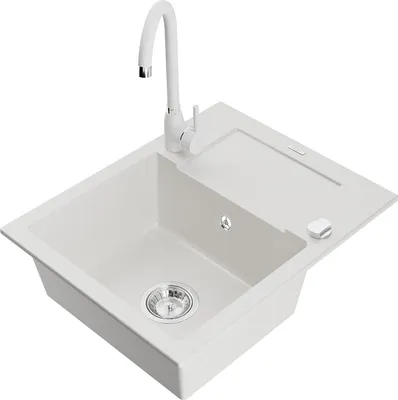 Immagine prodotto di Mexen Enzo lavello da cucina in granito a 1 vasca con sgocciolatoio e miscelatore Telma, bianco - 6506-20-670200-20