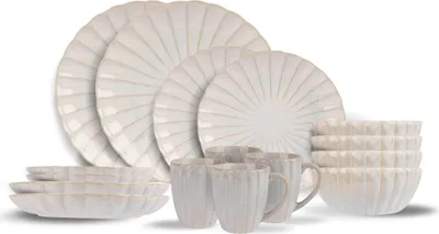 Produktbild von Cosy & Trendy Astera Pure 16-teiliges Geschirrset für 4 Personen – 4 Speiseteller, 4 Frühstücksteller, 4 Schüsseln und 4 Becher