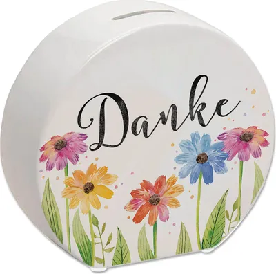Produktbild von Blumen Spardose mit Spruch Danke
