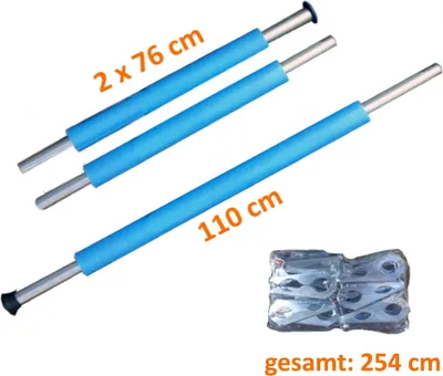 Produktbild von walexo Trampolin Stangen-Set mit Schaumstoffüberzügen und Schutzkappen – feuerverzinkte stabile Trampolinstangen in 254 cm  ( 3 x Stangen-Set )