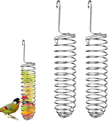 Image de Jouets pour oiseaux, lot de 2 supports à nourriture en acier inoxydable pour perroquets, accessoires d'alimentation pour cages à oiseaux destinés aux perroquets, cacatoès, aras, petits perroquets, moineaux et mainates