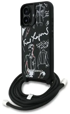 Produktbild von Etui Karl Lagerfeld Crossbody Genarbtes Muster & Logo Do Iphone 16 - Czarne