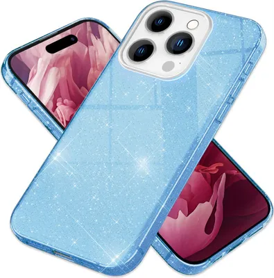 Produktbild von Glitzer Hülle für iPhone 15 Pro Max Hybrid Bling Case Silikon Handyhülle Tasche Blau