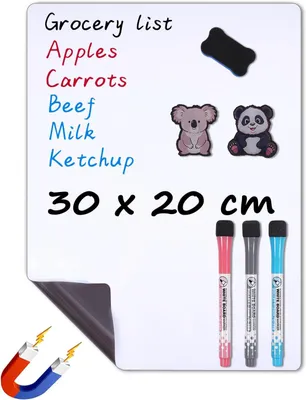 Produktbild von Magnetisches Whiteboard 30x20 cm, 3 Stifte, 1 Schwamm, für Kühlschrank