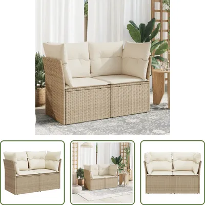 Produktbild von The Living Store Gartensofa mit Kissen 2-Sitzer Beige Poly Rattan