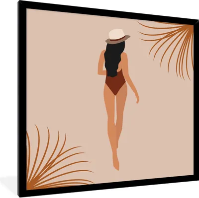 Produktbild von MuchoWow® Gerahmtes Poster Sommer - Frau - Pastell 40x40 cm - Poster mit Schwarzem Bilderrahmen Wandposter Rahmen Foto Bilder - Mit Rahmen - Wanddekoration Schlafzimmer