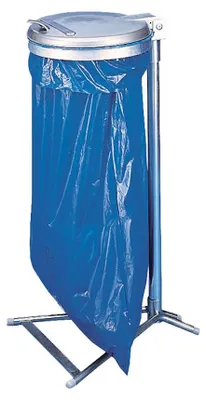 Produktbild von Robuster Einzel-Abfallsammler mit Kunststoff-Deckel | mit Standfuß | 35cm Einwurföffnung | HxBxT 98x50x48cm | Stahl | Verzinkt-Silber