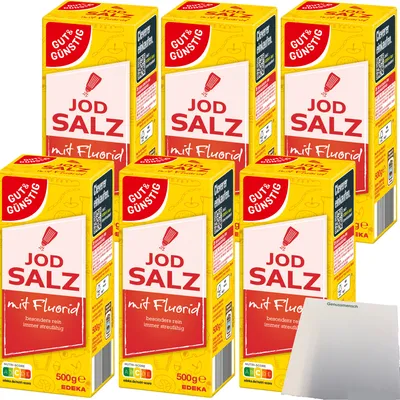 Produktbild von Gut & Günstig Jodsalz mit Fluorid besonders rein 6er Pack (6x500g Packung) + usy Block