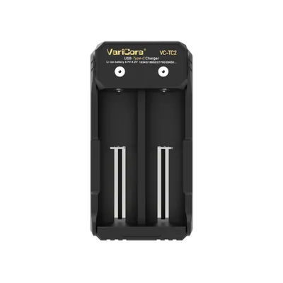 Zdjęcie produktu dla Ładowarka VC-TC2 – inteligentna ładowarka z 2 gniazdami – do akumulatorów litowo-jonowych 3,7 V typu 18650, 26650, 21700 i AA – USB 5 V 2 A – wtyczka AU – przenośna