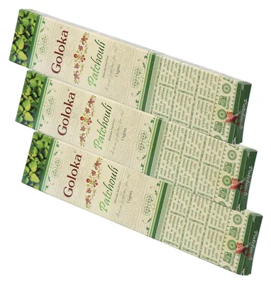 Produktbild von 3x Goloka Patchouli Räucherstäbchen 45g –  Naturduft aus Indien Räucherwerk