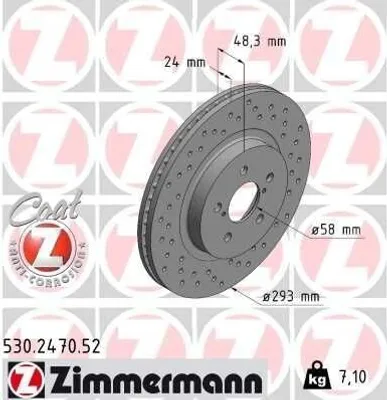 Produktbild von 2x ZIMMERMANN Bremsscheibe 530.2470.52 für SUBARU XV (GT) 48mm 7 1kg 293mm