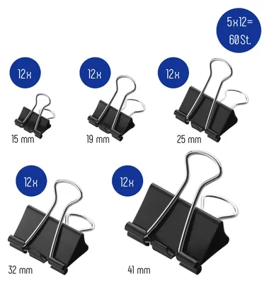 Produktbild von 60x Büroklammer Heftklammer Binder Clips Dokumenten Clip Papier Klammer schwarz