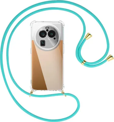 Produktbild von Handykette Backcover-Schutzhülle mit Band (Metall goldfarben) für Oppo Find X6 Pro (PGEM110,PGEM10) - türkis