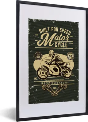Produktbild von MuchoWow® MuchoWow® Gerahmtes Poster Motorrad - Mann - Retro 40x60 cm - Poster mit zchwarzem Bilderrahmen - Poster in Rahmen