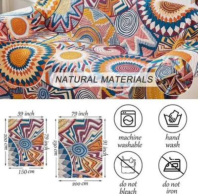 Productafbeelding van Unyqoos® katoenen dagdeken, 200 x 230 cm – zacht woondeken en sofaovertrek, bedovertrek van puur katoen, kleurrijk zonnedesign
