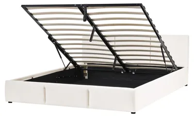 Obrázek produktu pro BELIANI Postel s úložným prostorem krémově bílá čalounění manželská postel 160 x 200 cm prošívané čelo ložnice